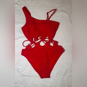 Red One-Shoulder Cutout  one peace Swimsuit - size S